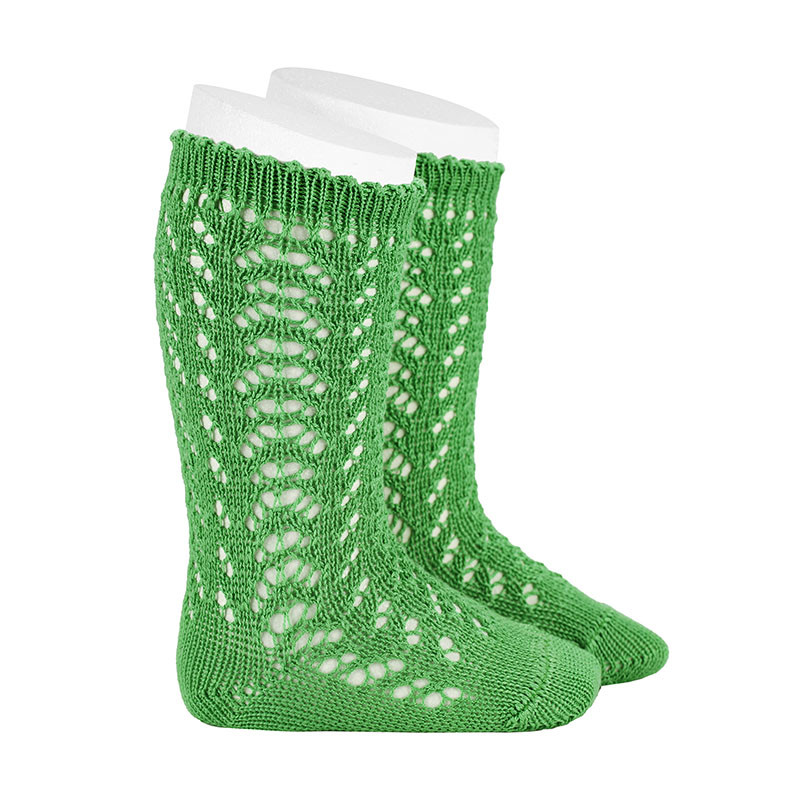 Perle cotton openwork knee-high socks ANDALUSIAN GREEN