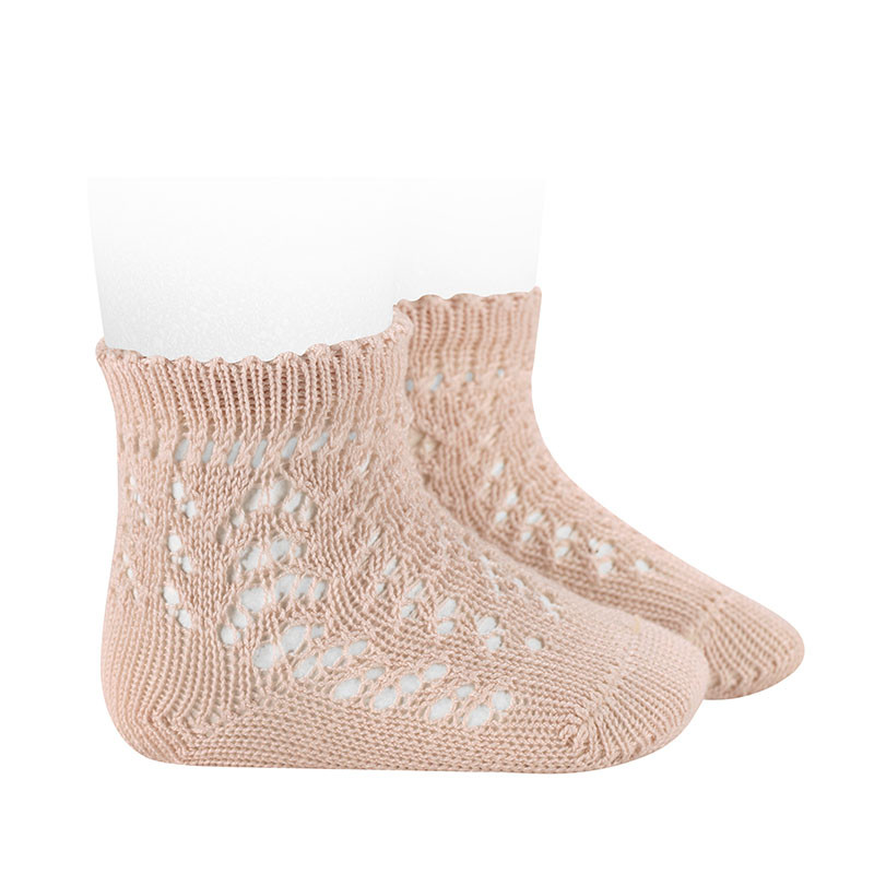 Perle cotton openwork socks NUDE