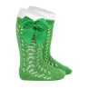 Perle openwork knee-high socks with grosgrain bow ANDALUSIAN GREEN
