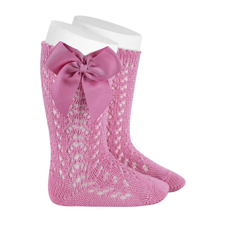 Perle openwork knee-high socks with grosgrain bow CHEWING GUM