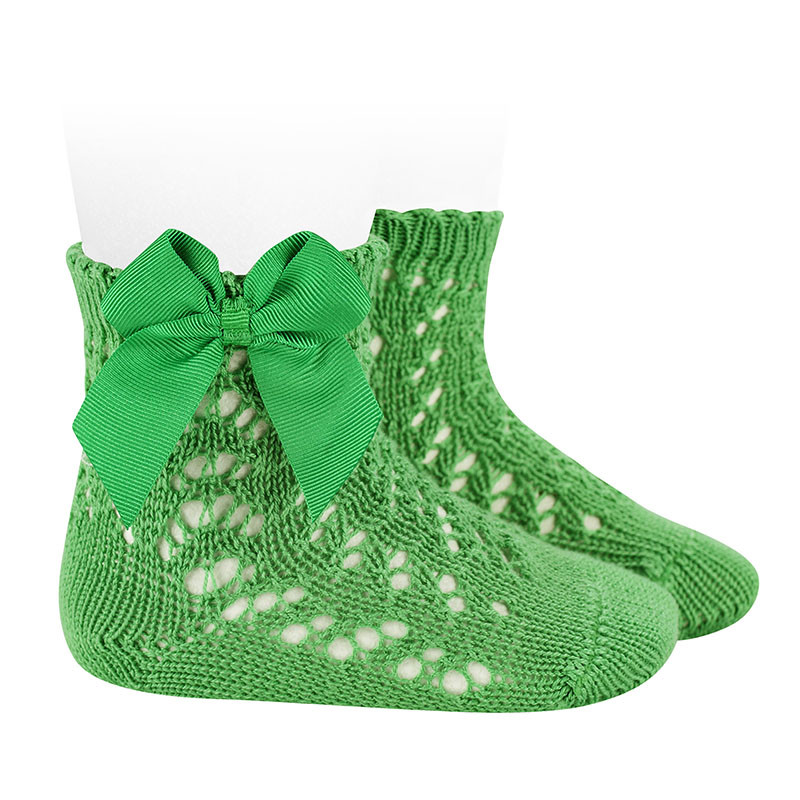 Chaussettes perle ajourées avec noeud grosgrain VERT ANDALOUSIE