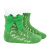 Perle cotton openwork socks with grossgrain bow ANDALUSIAN GREEN