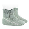 Perle cotton openwork socks with grossgrain bow SEA MIST