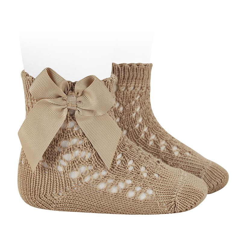 Perle cotton openwork socks with grossgrain bow ROPE