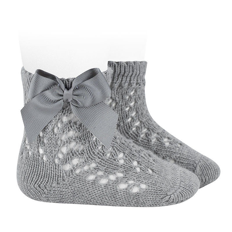 Perle cotton openwork socks with grossgrain bow ALUMINIUM