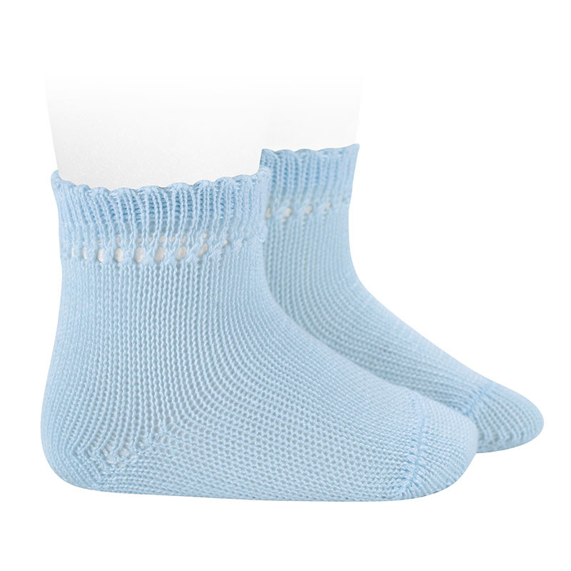 Perle cotton socks with openwork cuff BABY BLUE