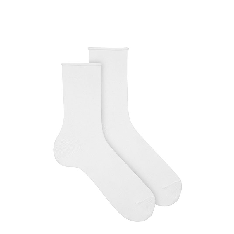 Elastic cotton loose fitting socks and rolled cuff WHITE