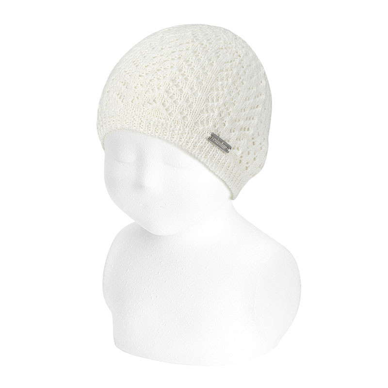 Spick stitch openwork knit hat CREAM