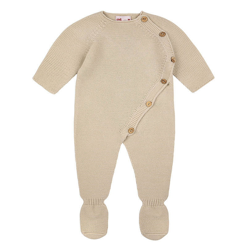 Garter stitch baby foot romper LINEN