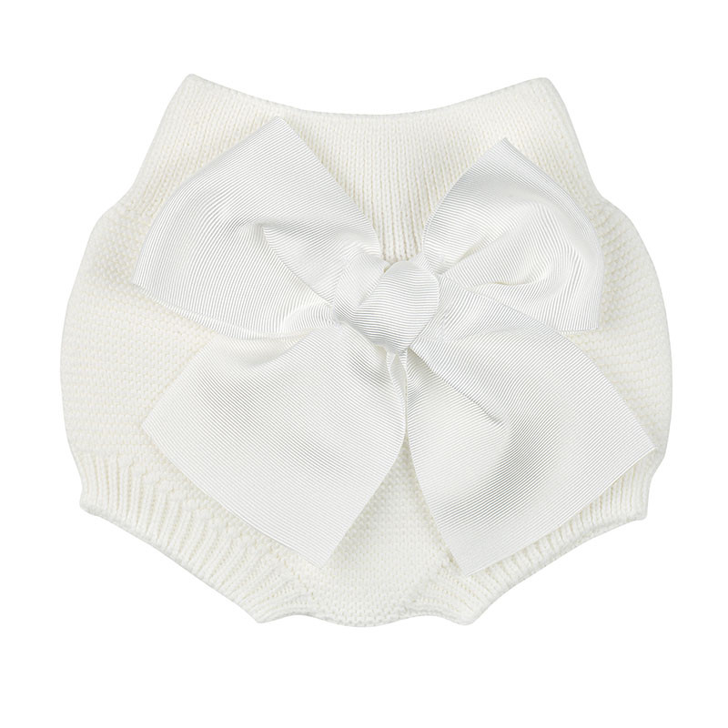 Garter stitch culotte with large grosgrain bow CREAM
