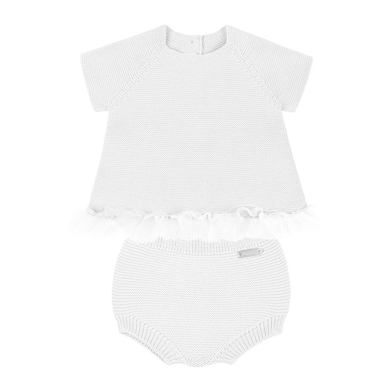 Ensemble tulle (pull evasé et culotte) BLANC