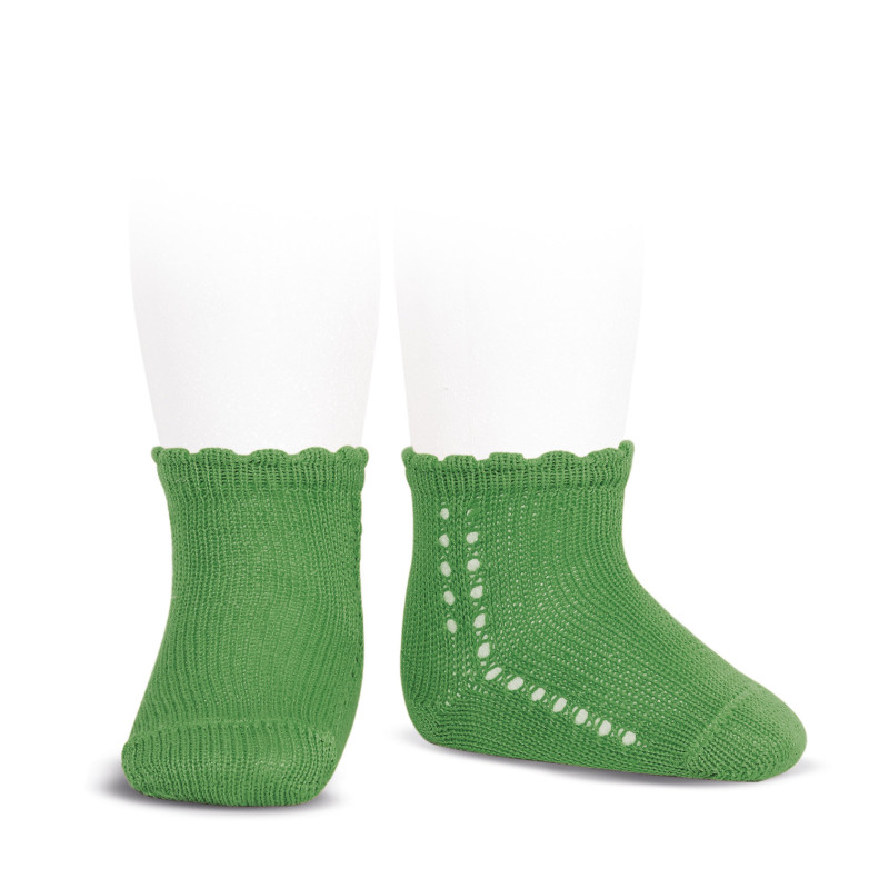 Perle cotton socks with side openwork ANDALUSIAN GREEN