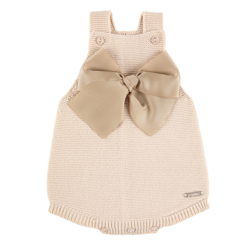 Garter stitch romper with large grosgrain bow LINEN