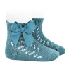 Perle cotton openwork socks with grossgrain bow STONE BLUE