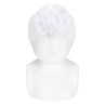 Garter stitch headband with tulle flower WHITE