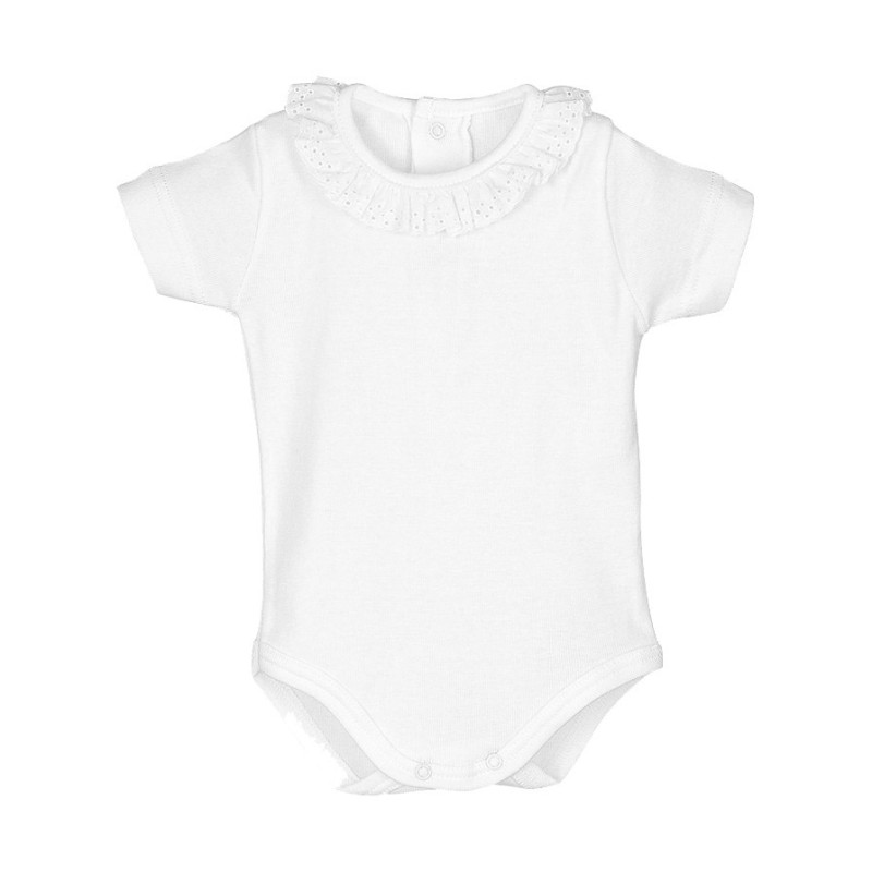 Body manches courtes col rond dentelle BLANC