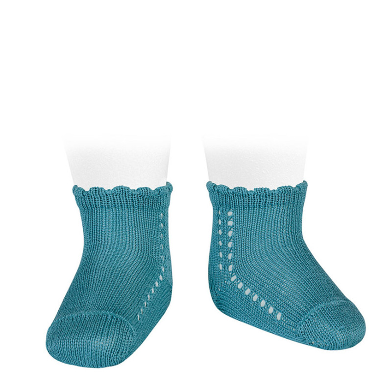 Chaussetes en coton perle avec ajouré latéral BLEU PIERRE