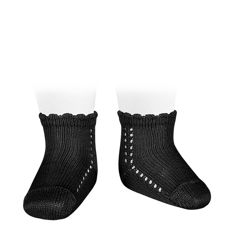 Perle side openwork short socks BLACK