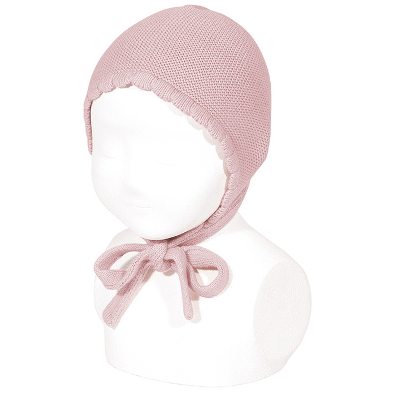 Classic garter stitch bonnet PALE PINK