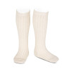 Calze lunghe a coste con filo brillante BEIGE