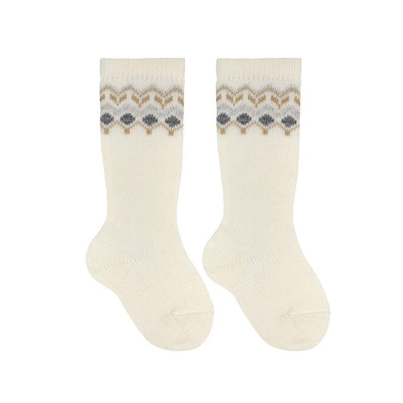 Merino wool blend border knee socks BEIGE
