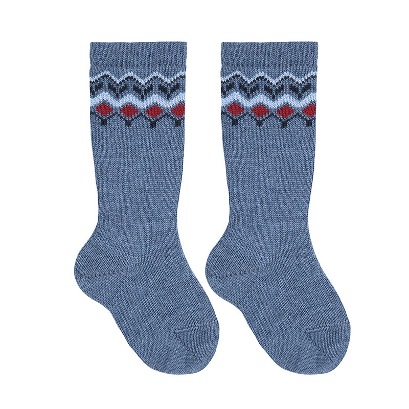 Merino wool blend border knee socks JEANS