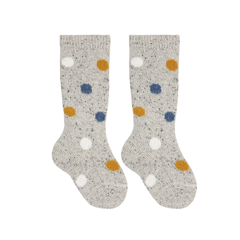 Tweed knee socks with colourful dots GREY TWEED