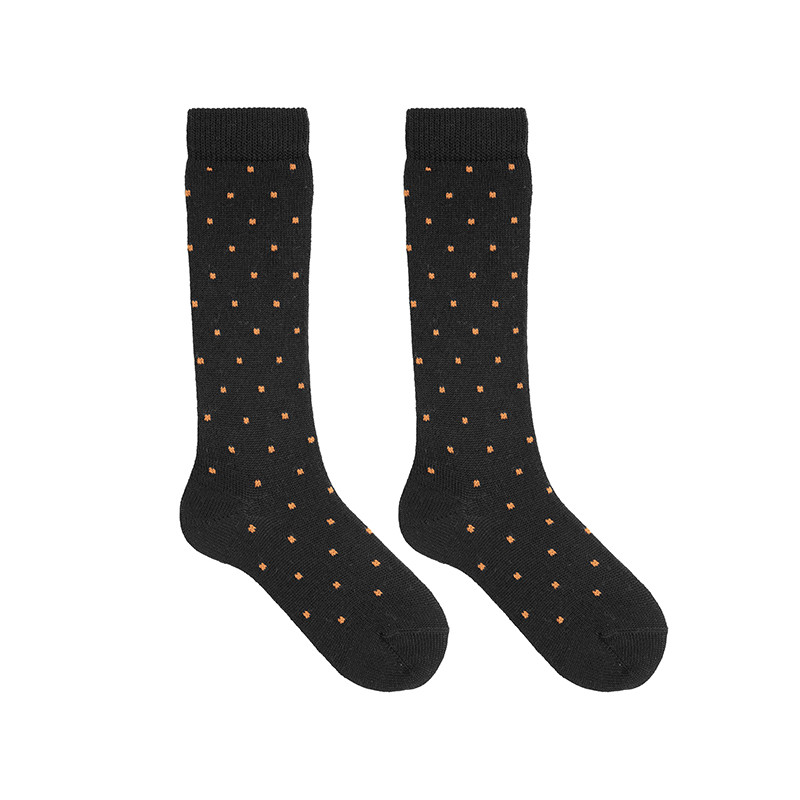 Merino wool blend knee socks with microchecks BLACK