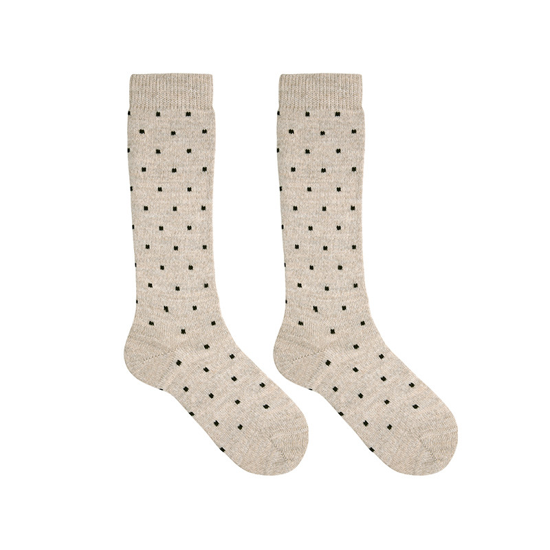 Chaussettes hautes mérinos mélangée micro carreaux NOUGAT