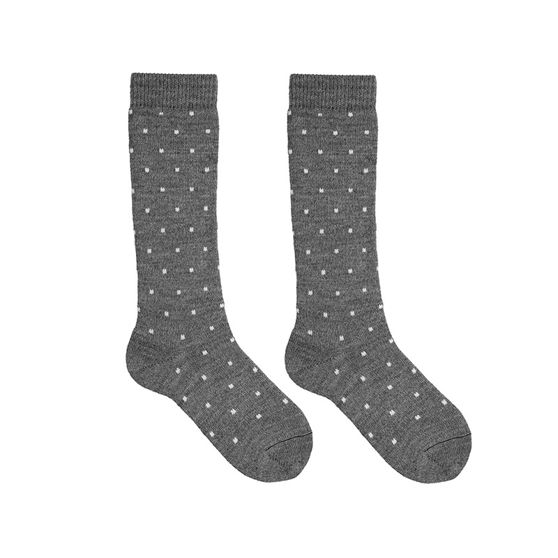 Merino wool blend knee socks with microchecks LIGHT GREY