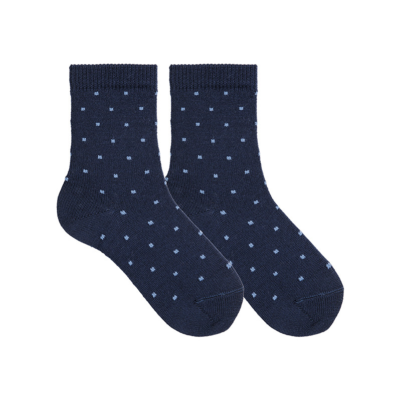 Chaussettes mérinos mélangée à micro carreaux BLEU MARINE