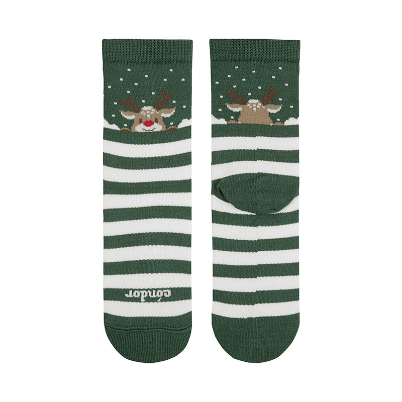 Chaussettes de noël à renne VERT BOUTEILLE