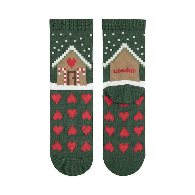 Gingerbread house christmas socks BOTTLE GREEN