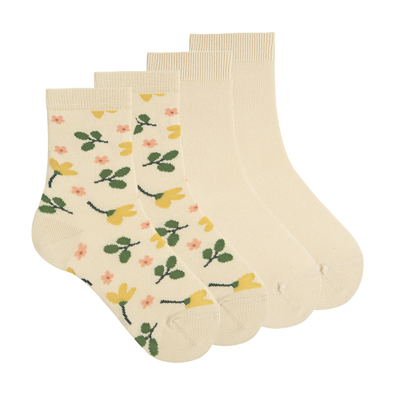 Pack: 1 paio calze a fiori + 1 paio lisce LINO