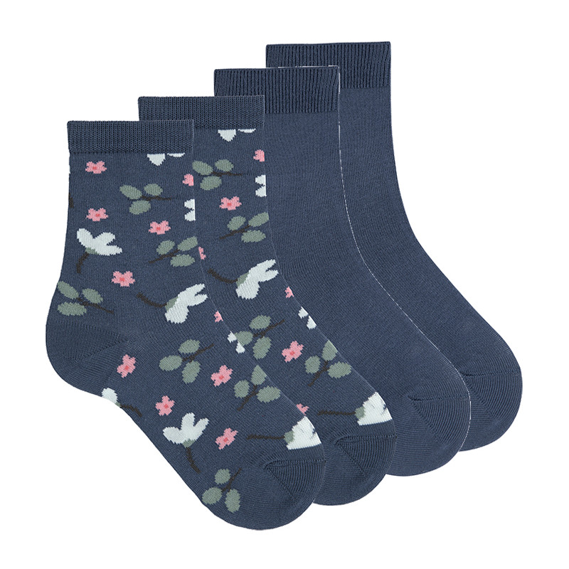 Pack: 1 par calcetines flores + 1 par lisos LAPISLAZULI