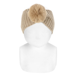 Ribbed headband with faux...