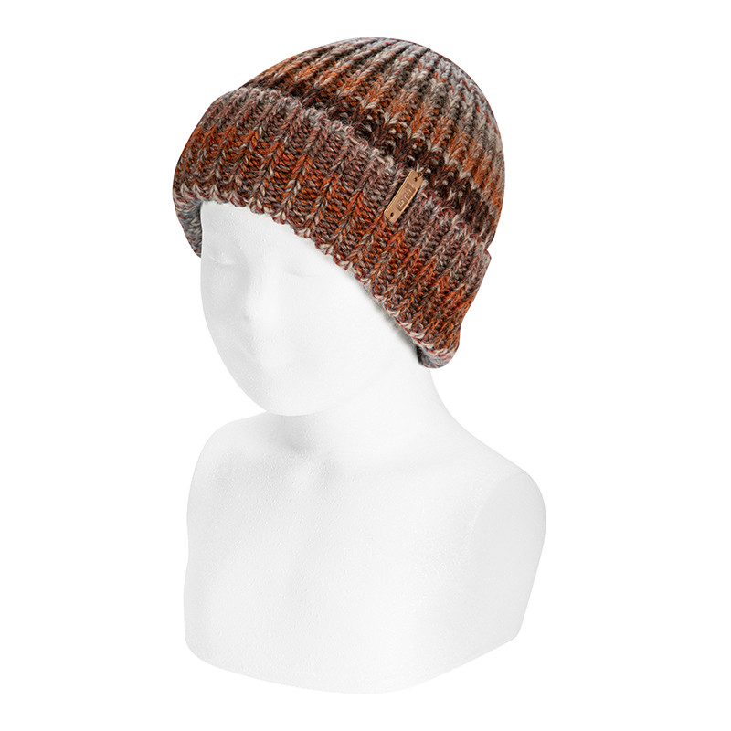 Merino wool blend bulky rib knit hat MULTI RED