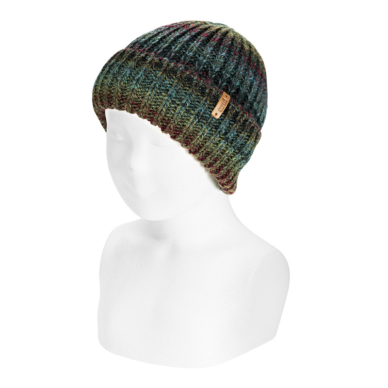 Merino wool blend bulky rib knit hat MULTI GREEN