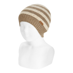 Tweed knit hat with stripes...