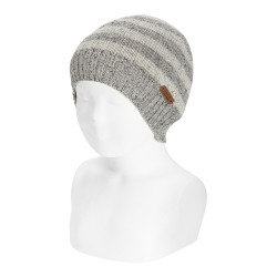 Tweed knit hat with stripes...