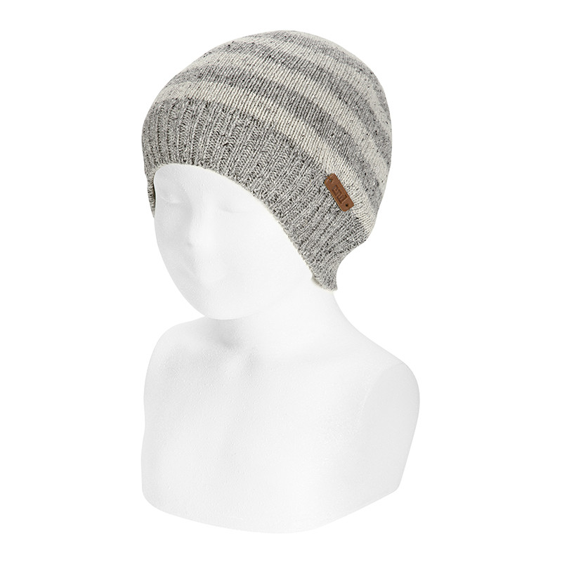 Tweed knit hat with stripes GREY