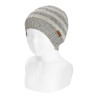 Tweed knit hat with stripes GREY