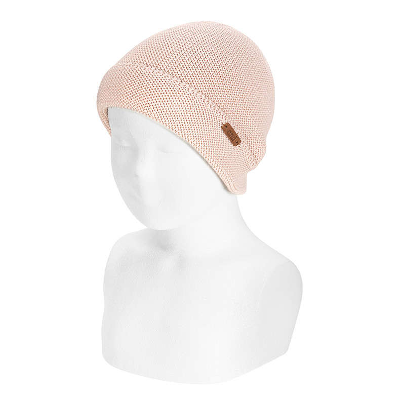 Merino wool-blend garter stitch folded knit hat NUDE