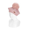 Béret point mousse avec pompom synthétique PALE ROSE
