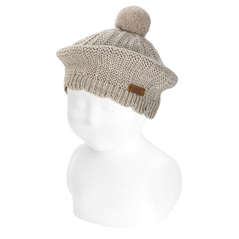 Link stitch merino wool-blend beret with pompom NOUGAT