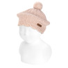 Link stitch merino wool-blend beret with pompom NUDE