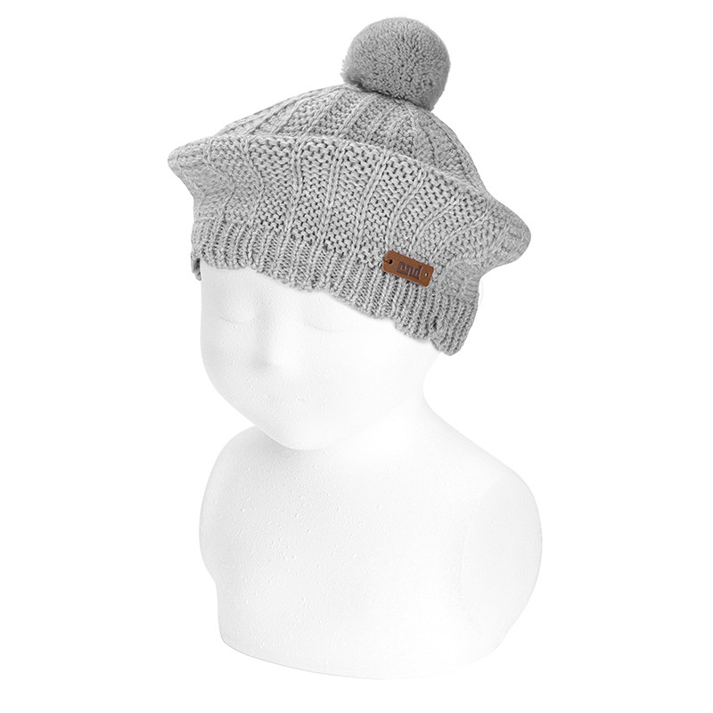 Link stitch merino wool-blend beret with pompom ALUMINIUM