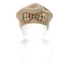 Garter stitch beret with scottish checkbow NOUGAT