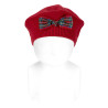 Garter stitch beret with scottish checkbow RED VELVET