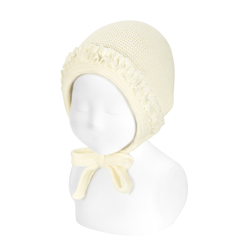Bonnet avec doublure et ruban en velours ECRU